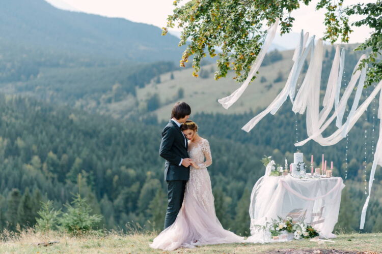 wedding photography in the Carpathians. Wedding ceremony in the forest